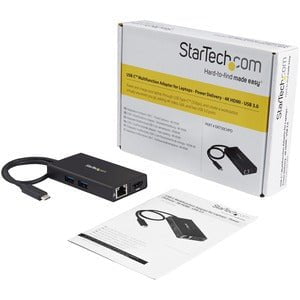 StarTech.com USB C Multiport Adapter for Laptops - Power Delivery - 4K HDMI - GbE - USB 3.0 - for Chromebook, Monitor, Workstation, MacBook - Black - Mac OS X 13.0 Ventura - TAA Compliant IM3390059