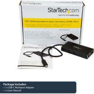 StarTech.com USB C Multiport Adapter for Laptops - Power Delivery - 4K HDMI - GbE - USB 3.0 - for Chromebook, Monitor, Workstation, MacBook - Black - Mac OS X 13.0 Ventura - TAA Compliant IM3390059
