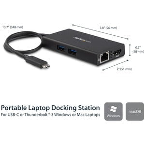 StarTech.com USB C Multiport Adapter for Laptops - Power Delivery - 4K HDMI - GbE - USB 3.0 - for Chromebook, Monitor, Workstation, MacBook - Black - Mac OS X 13.0 Ventura - TAA Compliant IM3390059