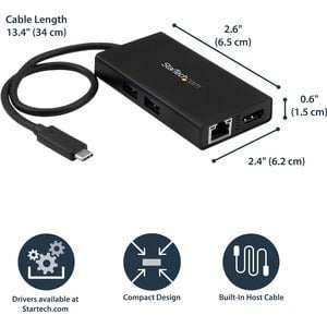 StarTech.com USB C Multiport Adapter for Laptops - Power Delivery - 4K HDMI - GbE - USB 3.0 - for Chromebook, Monitor, Workstation, MacBook - Black - Mac OS X 13.0 Ventura - TAA Compliant IM3390059