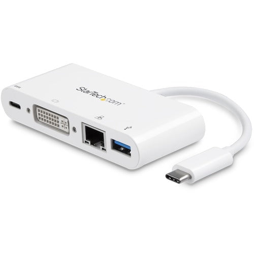 StarTech.com USB-C Multiport Adapter for Laptops - Power Delivery - DVI - GbE - USB 3.0 - for Notebook - 60 W - USB Type C - 1 Displays Supported - 1920 x 1200 - 2 x USB Ports - 2 x USB 3.0 - USB Type-A - USB Type-C - Network (RJ-45) - DVI - White - Thund IM3657876