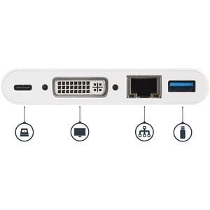 StarTech.com USB-C Multiport Adapter for Laptops - Power Delivery - DVI - GbE - USB 3.0 - for Notebook - 60 W - USB Type C - 1 Displays Supported - 1920 x 1200 - 2 x USB Ports - 2 x USB 3.0 - USB Type-A - USB Type-C - Network (RJ-45) - DVI - White - Thund IM3657876