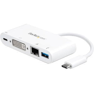 StarTech.com USB-C Multiport Adapter for Laptops - Power Delivery - DVI - GbE - USB 3.0 - for Notebook - 60 W - USB Type C - 1 Displays Supported - 1920 x 1200 - 2 x USB Ports - 2 x USB 3.0 - USB Type-A - USB Type-C - Network (RJ-45) - DVI - White - Thund IM3657876