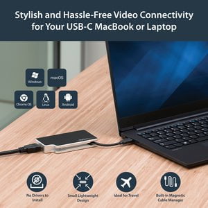 StarTech.com USB C Multiport Adapter - UHD 4K - USB C to VGA / DVI / HDMI - USB C Adapter - macOS 10.12.6 or later is required for your MacBook to support this product - Keep the adapter while traveling to connect to most displays - Works w/ USB-C laptops IM3502285