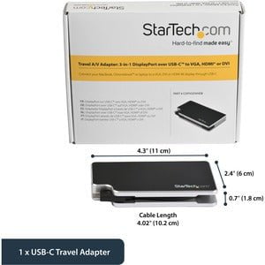 StarTech.com USB C Multiport Adapter - UHD 4K - USB C to VGA / DVI / HDMI - USB C Adapter - macOS 10.12.6 or later is required for your MacBook to support this product - Keep the adapter while traveling to connect to most displays - Works w/ USB-C laptops IM3502285