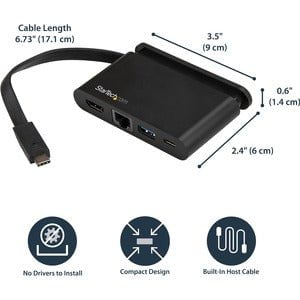 StarTech.com USB-C Multiport Adapter with HDMI - 1xA - 1xC - 100W PD 3.0 - for Notebook/Monitor - 100 W - USB Type C - 3 x USB Ports - 3 x USB 3.0 - USB Type-C - Network (RJ-45) - HDMI - Wired - ChromeOS IM4322855