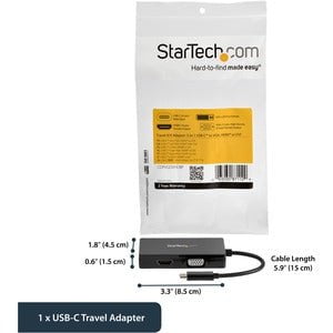 StarTech.com USB-C Multiport Video Adapter - 3-in-1 USB Type-C Video Adapter - USB-C to VGA, DVI, HDMI - 4K 30 Hz - CDPVGDVHDBP - 3-IN-1 USB C Adapter: USB C to VGA Adapter USB C to DVI Adapter or USB-C to HDMI Adapter - 4K USB-C multiport adapter - Porta IM3695898