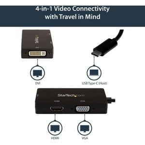 StarTech.com USB-C Multiport Video Adapter - 3-in-1 USB Type-C Video Adapter - USB-C to VGA, DVI, HDMI - 4K 30 Hz - CDPVGDVHDBP - 3-IN-1 USB C Adapter: USB C to VGA Adapter USB C to DVI Adapter or USB-C to HDMI Adapter - 4K USB-C multiport adapter - Porta IM3695898