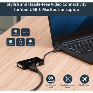 StarTech.com USB-C Multiport Video Adapter - 3-in-1 USB Type-C Video Adapter - USB-C to VGA, DVI, HDMI - 4K 30 Hz - CDPVGDVHDBP - 3-IN-1 USB C Adapter: USB C to VGA Adapter USB C to DVI Adapter or USB-C to HDMI Adapter - 4K USB-C multiport adapter - Porta IM3695898