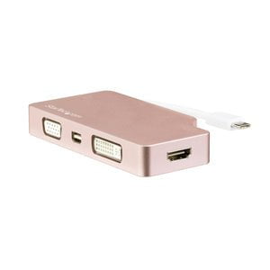 StarTech.com USB C Multiport Video Adapter 4K/1080p - USB Type C to HDMI, VGA, DVI or Mini DisplayPort Monitor Adapter - Rose Gold - 1 Pack - 1 x 24-pin Type C USB Male - 1 x 25-pin DVI-D Digital Video Female, 1 x 19-pin HDMI Digital Audio/Video Female, 1 IM4256415
