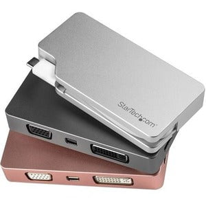 StarTech.com USB C Multiport Video Adapter 4K/1080p - USB Type C to HDMI, VGA, DVI or Mini DisplayPort Monitor Adapter - Rose Gold - 1 Pack - 1 x 24-pin Type C USB Male - 1 x 25-pin DVI-D Digital Video Female, 1 x 19-pin HDMI Digital Audio/Video Female, 1 IM4256415
