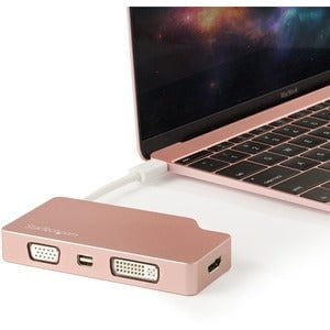 StarTech.com USB C Multiport Video Adapter 4K/1080p - USB Type C to HDMI, VGA, DVI or Mini DisplayPort Monitor Adapter - Rose Gold - 1 Pack - 1 x 24-pin Type C USB Male - 1 x 25-pin DVI-D Digital Video Female, 1 x 19-pin HDMI Digital Audio/Video Female, 1 IM4256415