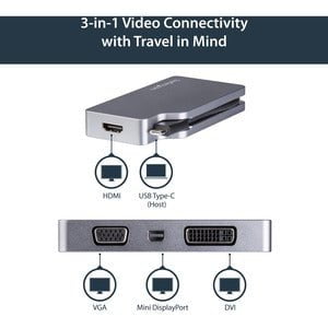 StarTech.com USB C Multiport Video Adapter 4K/1080p - USB Type C to HDMI, VGA, DVI or Mini DisplayPort Monitor Adapter - Space Gray - 1 Pack - 1 x 24-pin Type C USB Male - 1 x 25-pin DVI-D Digital Video Female, 1 x 19-pin HDMI Digital Audio/Video Female, IM4256416