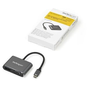 StarTech.com USB C Multiport Video Adapter - USB-C to 4K 60Hz DisplayPort 1.2 HBR2 HDR or 1080p VGA Monitor Adapter - USB Type-C 2-in-1 - 1 Pack - 1 x 24-pin Type C USB Male - 1 x DisplayPort DisplayPort 1.2 Digital Video Female, 1 x 15-pin HD-15 VGA Fema IM4935639