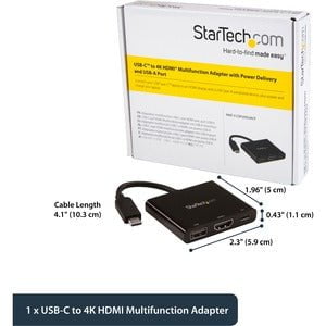 StarTech.com USB-C to 4K HDMI Multifunction Adapter with Power Delivery and USB-A Port - USB 3.1 - HDMI IM3403711