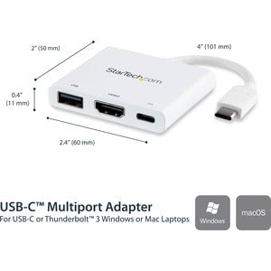 StarTech.com USB-C to 4K HDMI Multifunction Adapter with Power Delivery and USB-A Port- White - USB 3.1 - HDMI IM3418938
