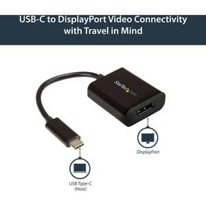StarTech.com USB C to DisplayPort Adapter 4K 60Hz - USB Type-C to DP 1.4 Monitor Video Converter (DP Alt Mode) - Thunderbolt 3 Compatible - 1 Pack - 1 x 24-pin USB Type C - Male - 1 x 20-pin DisplayPort 1.4 Digital Audio/Video - Female - Black IM3587613