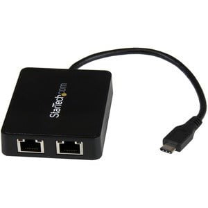StarTech.com USB-C to Dual Gigabit Ethernet Adapter with USB (Type-A) Port - USB Type C ASIX - AX88179 - 2 Port(s) - 2 - Twisted Pair - 10/100/1000Base-T - Desktop IM3389657