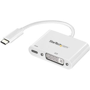 StarTech.com USB C to DVI Adapter with 60W Power Delivery Pass-Through - 1080p USB Type-C to DVI-D Video Display Converter - White - 1 x 24-pin Type C USB Male - 1 x DVI, 1 x DVI-I, DVI - 1920 x 1200 Supported - White IM3741303