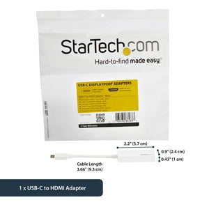 StarTech.com USB C to HDMI Adapter - 4K 30Hz - USB 3.1 Type-C to HDMI Adapter - USB-C to HDMI Dongle - Monitor Adapter - White (CDP2HDW) - HDMI/USB A/V Cable for Audio/Video Device, Chromebook, MacBook, TV, Projector, iPad Pro - First End: 1 x 24-pin USB IM3113139
