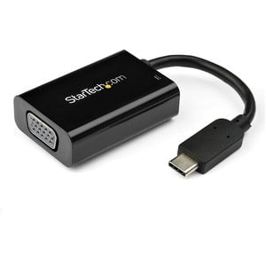 StarTech.com USB C to VGA Adapter with 60W Power Delivery Pass-Through - 1080p USB Type-C to VGA Video Converter w/ Charging - Black - 1 Pack - 1 x 24-pin USB Type C - Male - 1 x 15-pin HD-15 - Female, 1 x 24-pin USB Type C Power - Female - Black IM3430441