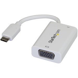 StarTech.com USB C to VGA Adapter with 60W Power Delivery Pass-Through - 1080p USB Type-C to VGA Video Converter w/ Charging - White - 1 Pack - 1 x 24-pin USB Type C - Male - 1 x 15-pin HD-15 - Female, 1 x 24-pin USB Type C Power - Female - White IM3638552