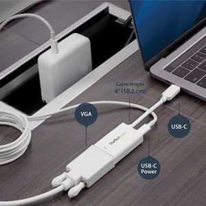 StarTech.com USB C to VGA Adapter with 60W Power Delivery Pass-Through - 1080p USB Type-C to VGA Video Converter w/ Charging - White - 1 Pack - 1 x 24-pin USB Type C - Male - 1 x 15-pin HD-15 - Female, 1 x 24-pin USB Type C Power - Female - White IM3638552
