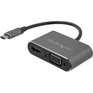 StarTech.com USB C to VGA and HDMI Adapter - Aluminum - USB-C Multiport Adapter - 6 in / 15.24 cm Built-In Cable - 1 Pack - 1 x 24-pin USB Type C - Male - 1 x 19-pin HDMI 2.0 Digital Audio/Video - Female, 1 x 15-pin DB-15 Video - Female - Space Gray IM4408195