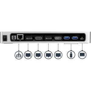 StarTech.com USB-C & USB-A Dock, Dual Monitor 4K 60Hz Dock DisplayPort/HDMI, Hybrid USB 3.0 Laptop Docking Station, 6x USB-A, mac/Windows - Universal hybrid USB 3.0 docking station for USB-C/USB-A laptops with USB-A and USB-C host cables - Dual 4K 60Hz mo IM3967147