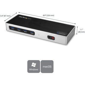 StarTech.com USB-C & USB-A Dock, Dual Monitor 4K 60Hz Dock DisplayPort/HDMI, Hybrid USB 3.0 Laptop Docking Station, 6x USB-A, mac/Windows - Universal hybrid USB 3.0 docking station for USB-C/USB-A laptops with USB-A and USB-C host cables - Dual 4K 60Hz mo IM3967147