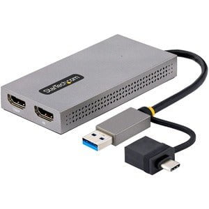 StarTech.com USB to Dual HDMI Adapter, USB A/C to 2x HDMI Displays (1x 4K30, 1x 1080p), USB 3.0 to HDMI Converter, 4in/11cm Cable, Win/Mac - 1 Pack - 1 x 24-Pin USB 3.2 (Gen 1) Type C - Male, 1 x USB 3.2 (Gen 1) Type A - Male - 2 x 19-Pin HDMI 1.4 Digital IM5567225