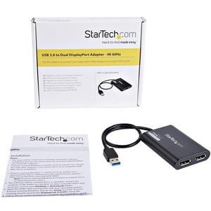 StarTech.com USB to Dual Monitor DisplayPort Adapter - 4K 60Hz - USB 3.0 5Gbps - DisplayLink Cert. - Limited stock, similar item USBA2DPGB - 1 Pack - 1 x 9-pin USB 3.0 Type A - Male - 2 x 20-pin DisplayPort Digital Audio/Video - Female - Black IM4341176