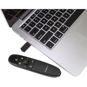 StarTech.com Wireless Presentation Remote with Green Laser Pointer - 90 ft. (27 m) - Laser - Wireless - Radio Frequency - Black - 1 Pack - USB 2.0 Type A IM4532323