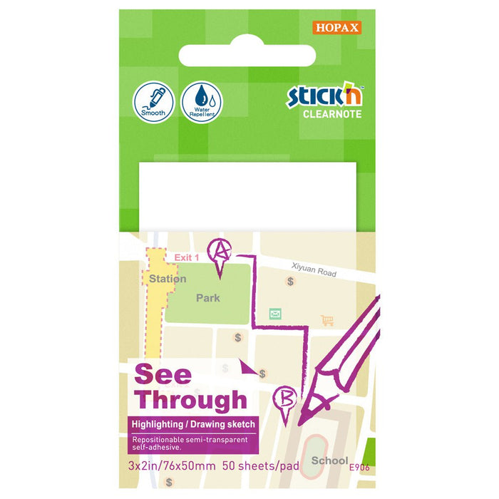 Stick'n Clearnote White 76x51mm 50 Sheets Transparent (21708) CX200961