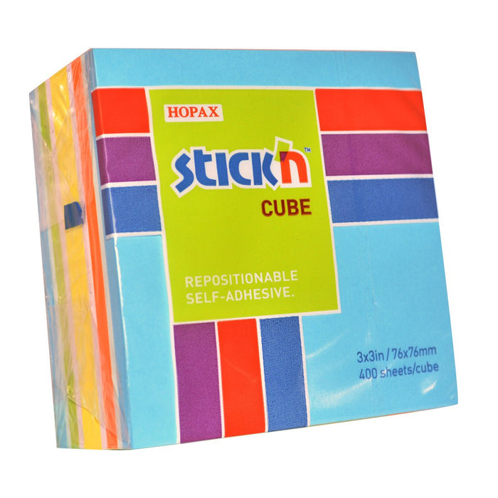 Stick'n Cube 76x76mm 400 sheets Blue & Assorted Brights CX200975