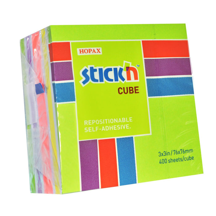 Stick'n Cube 76x76mm 400 sheets Lime & Assorted Neon CX200974