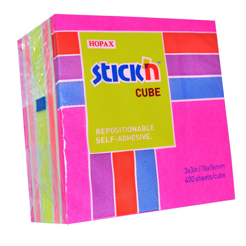 Stick'n Cube 76x76mm 400 sheets Magenta & Assorted Neon | Desktop ...