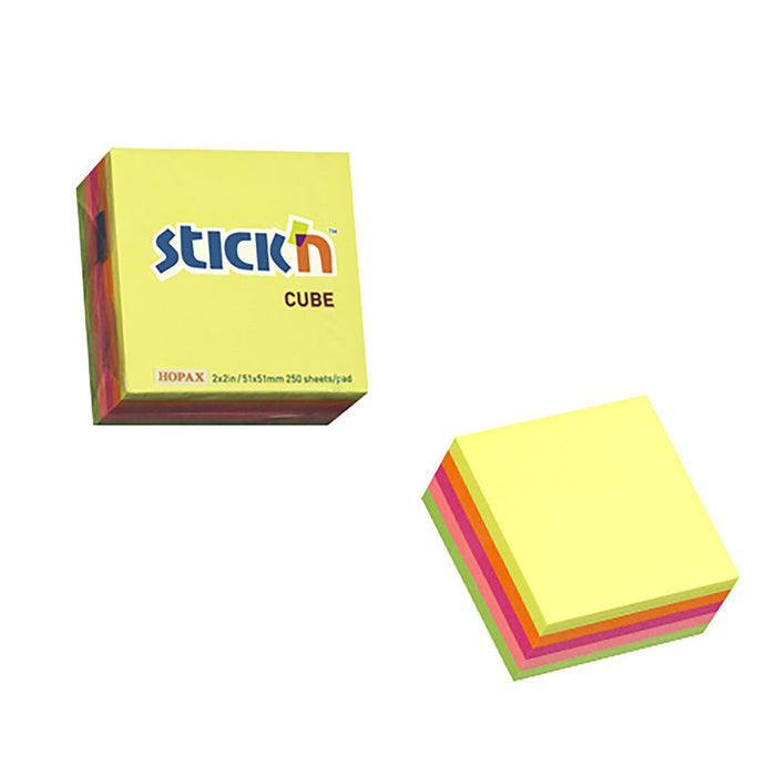 Stick'n Note Cube 51x51mm 250 Sheets Neon CX200979