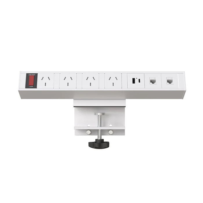 Sylex Desktop Power Board, 4 Power Points, 2 x RJ45 Data Port, 1 x USB-A, 1 x USB-C Port SY-FIOPBCM