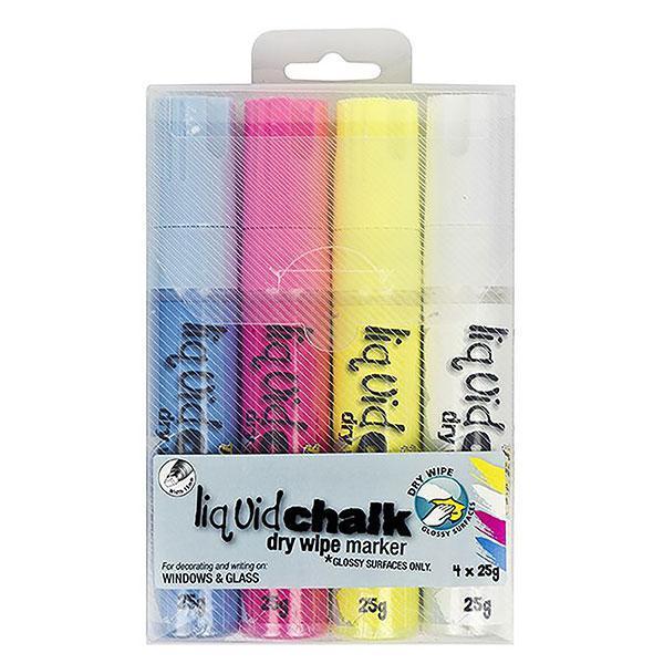 Texta Chalk Marker Assorted Colours 4's Pack, Dry Wipe, Chisel Tip AO0400580