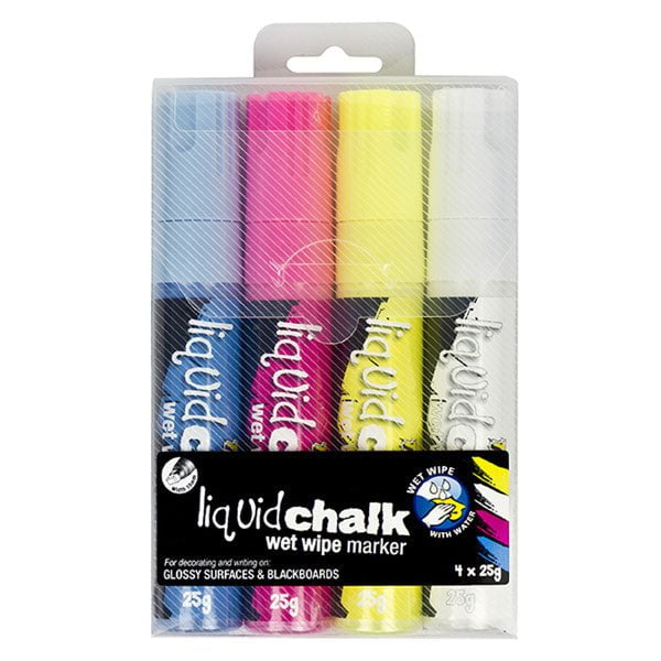 Texta Chalk Marker Assorted Colours 4's Pack, Wet Wipe, Bullet Tip AO0400600