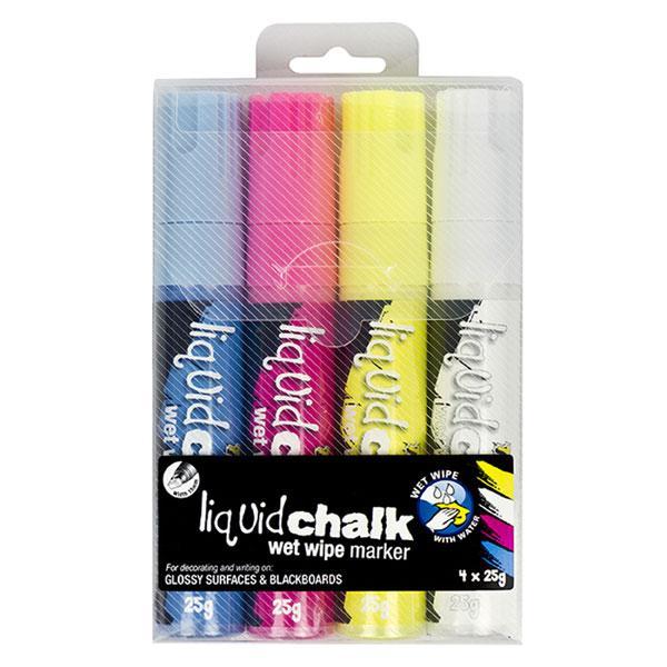 Texta Chalk Marker Assorted Colours 4's Pack, Wet Wipe, Bullet Tip AO0400600