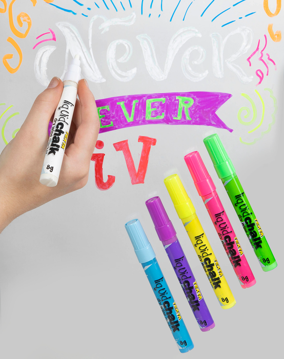 Texta Chalk Marker Assorted Colours 6's Pack, Dry Wipe, Bullet Tip AO0400570