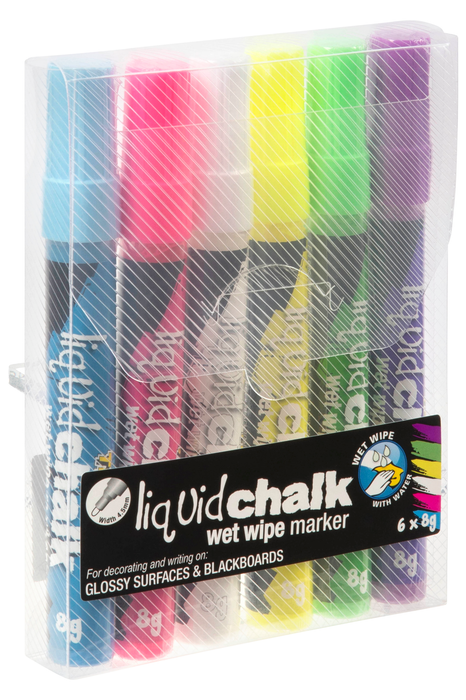 Texta Chalk Marker Assorted Colours 6's Pack, Wet Wipe, Bullet Tip AO0400590