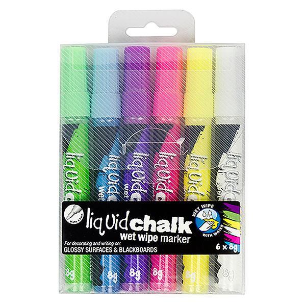 Texta Chalk Marker Assorted Colours 6's Pack, Wet Wipe, Bullet Tip AO0400590