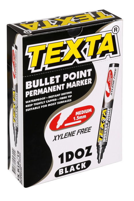Texta Permanent Marker Bullet Tip Black 12's Pack AO0202560