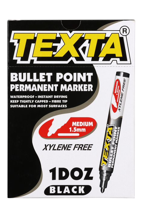 Texta Permanent Marker Bullet Tip Black 12's Pack AO0202560