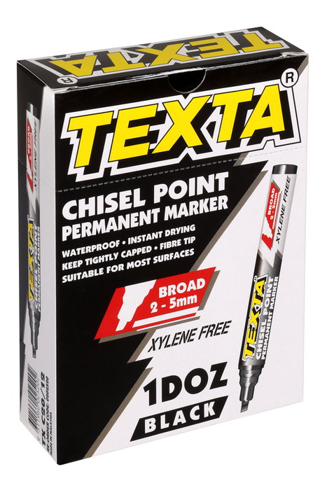 Texta Permanent Marker Chisel Tip Black 12's Pack AO0202520