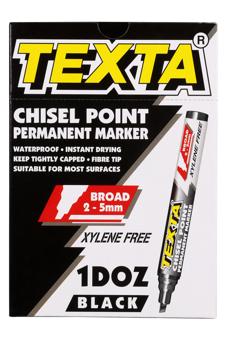 Texta Permanent Marker Chisel Tip Black 12's Pack AO0202520