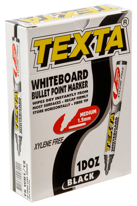 Texta Whiteboard Marker Bullet Tip Black 12's Pack AO0202600